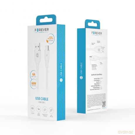 Forever kabel USB - USB-C 1,0 m 6A biały