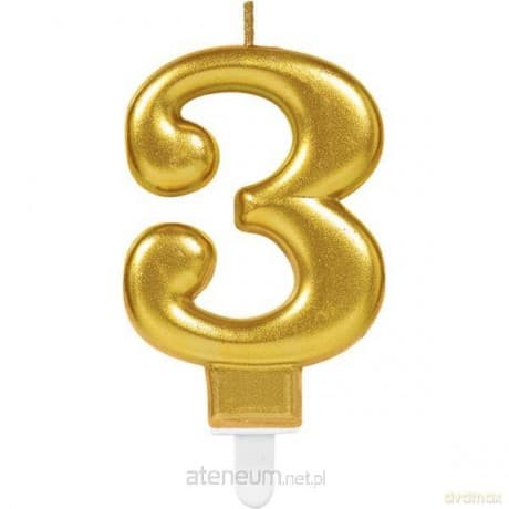 Świeczka cyferka 3 Sparkling Celebrations złota