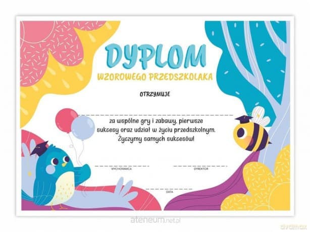 Dyplom A4 wzorowego Przedszkolaka - Ptaszek