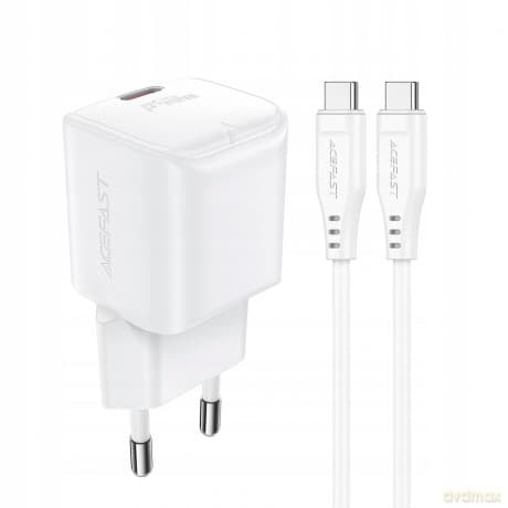 Ładowarka sieciowa Acefast A77 Mini PD 30W GaN + kabel USB-C - biała