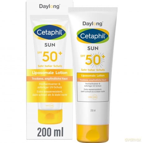CETAPHIL SUN Liposomale Sonnenlotion SPF 50+, 200ml, Dermatologischer Sonnenschutz für trockene, empfindliche Haut, Sofortiger & hochwirksamer UVA- & UVB-Schutz, Extra wasserresistent, Ohne Duftstoffe
