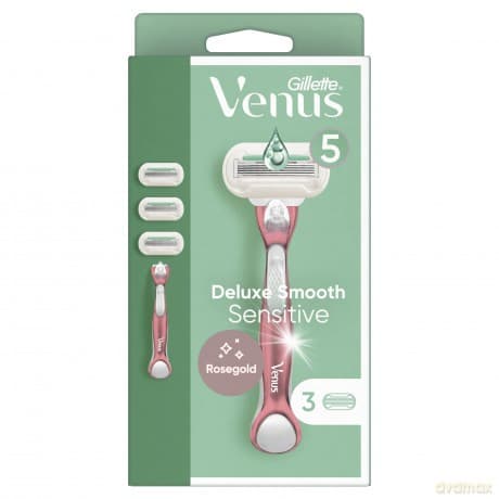 Gillette Venus Deluxe Smooth Sensitive, Damenrasiermaschine, 3 Stück, Maschinenteile mit 5 Klingen wie Diamant