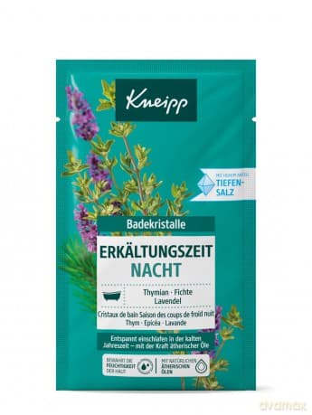 Kneipp Badekristalle Erkältungszeit Nacht - naturreines Badesalz der Saline Luisenhall mit ätherischen Ölen aus Lavendel, Thymian & Fichte - entspannt einschlafen in kalten Jahreszeiten - 60g