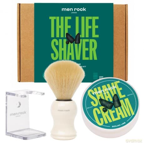 Men Rock The Life Shaver Sizilianische Limette Rasierset Männer - Inklusive Rasiercreme, Synthetischem Rasierpinsel & Rasierpinselhalter