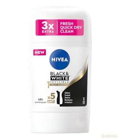NIVEA Stick Women INVISIBLE BLACK AND WHITE SILKY SMOOTH Extra Fresh Delicate Protection Balm Formula Velvety Soft, Pack of 2, 2 x 50ML, 48H Protection