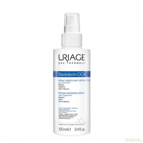 Uriage Bariéderm-CICA Trocknendes Reparaturspray mit Kupfer-Zink 100ml - Nimmt überschüssige Feuchtigkeit auf und trocknet feuchte, nässende Stellen aus - Beruhigt, reinigt und pflegt Hautfalten