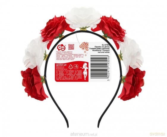 Opaska na głowę biało czerwona 7 kwiatów