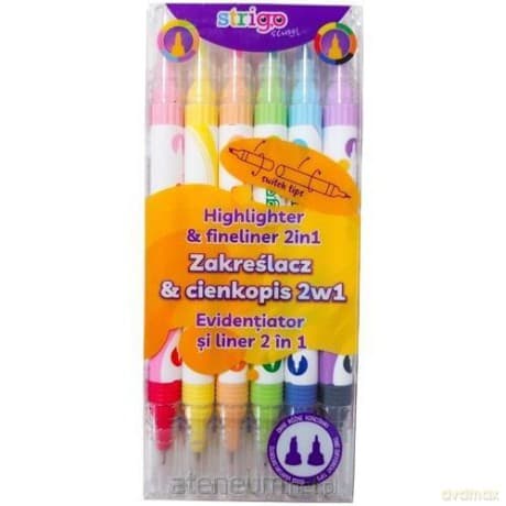Zakreślacz i cienkopis 2w1 6 kolorów