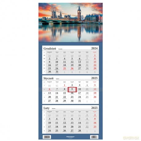 Kalendarz 2025 trójdzielny lux Londyn Big Ben