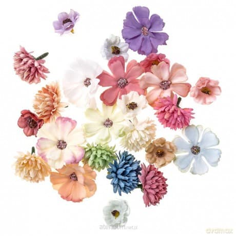 Kwiaty z tkaniny multikolor 3 wzory 24szt