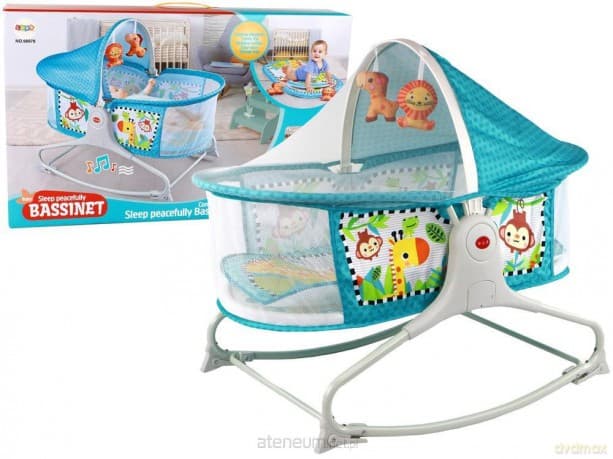 Łóżeczko bujaczek 2w1 mata dziecięca dźwięki nieb