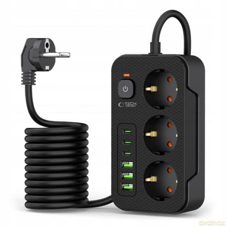 Listwa zasilająca Tech-Protect PC3X6 3 gniazda 240V + 3xUSB-A + 3xUSB-C 200cm - czarna