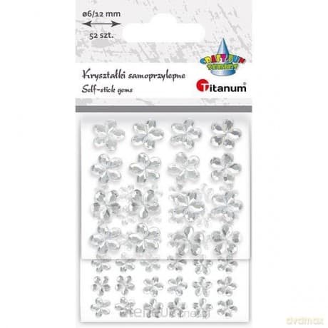 Kryształki samoprzylepne kwiaty 52szt srebrne