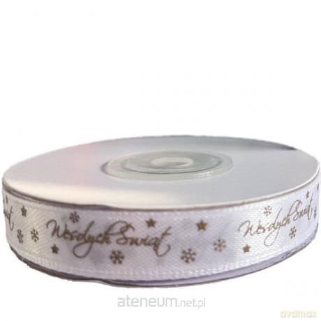 Wstążka satynowa Wesołych Świąt 12mm biała