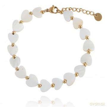 ECARLA Bransoletka na rękę w serduszka z masy perłowej, stal chirurgiczna pozłacana 14k złotem BST1508