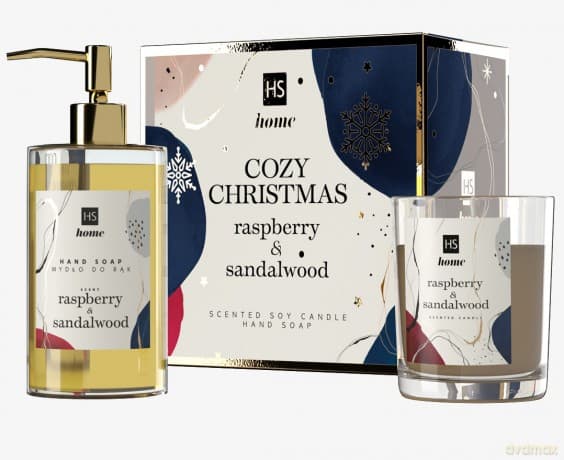 HISKIN Home Zestaw zapachowy - Świeca sojowa + Mydło do ciała Malina i Drzewo sandałowe