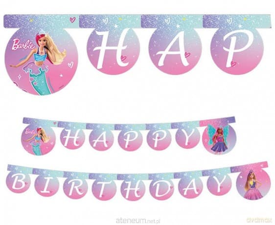 Banner Happy Birthday Barbie Fantasy Mattel 200cm