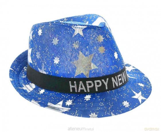 Kapelusz Happy New Year niebieski w gwiazdki