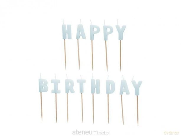 Świeczki Happy Birthday 2,5cm błękitne 13szt