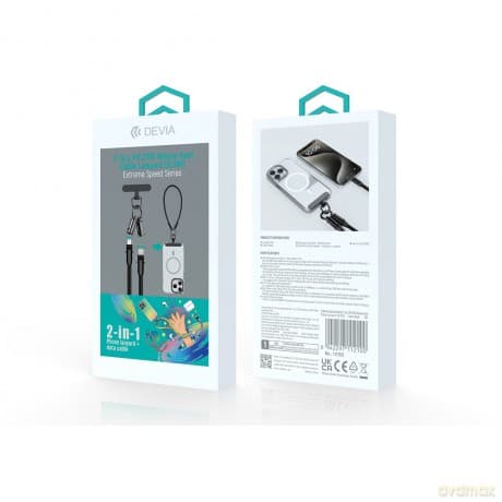 Devia kabel uniwersalna smycz 2w1 PD USB-C - Lightning 0,3 m 27W czarny