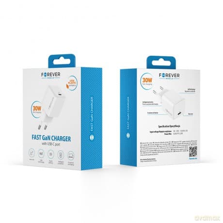 Forever ładowarka sieciowa GaN PD QC TC-08-30C 1x USB-C 30W biała