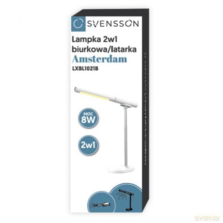 Svensson Lampka biurkowa/latarka 2w1 AMSTERDAM magnetyczna odpinana 8W biała