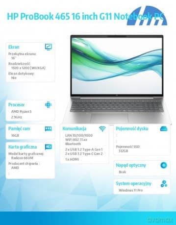 Notebook ProBook 465 G11 Ryzen 5 7535U 512GB/16GB/W11P/16.0 A38DTET