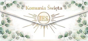 Koperta na pieniądze Komunia Kielich z eukaliptusem