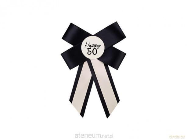 Kotylion na 50 urodziny kremowo-czarny 11x17cm