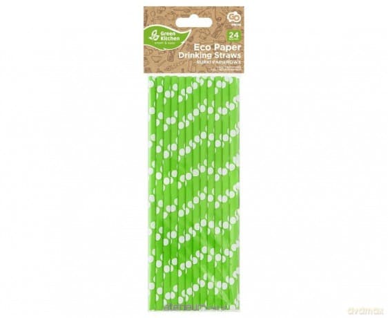 Słomki pap. pistacjowe w białe groszki 6x197mm 24s