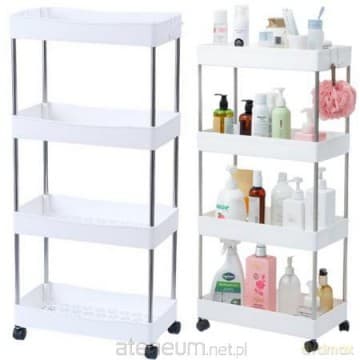 Regał Mobilny 4 Półki Biały na Kółkach