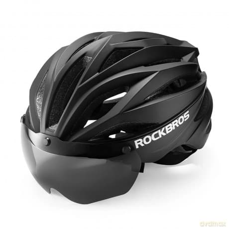 Kask rowerowy Rockbros z szybką, odpinane okulary z ochroną UV, unisex - czarny