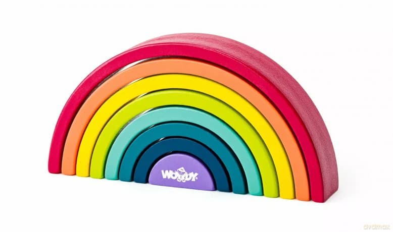 Drewniane klocki tęczowe gra równowagi 91993 Woody