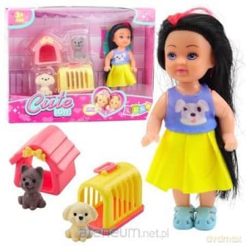 Laleczka mini w sukience z pieskiem