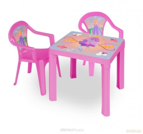 Stolik i dwa krzesła różowy