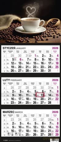Kalendarz 2026 Trójdzielny Kawa