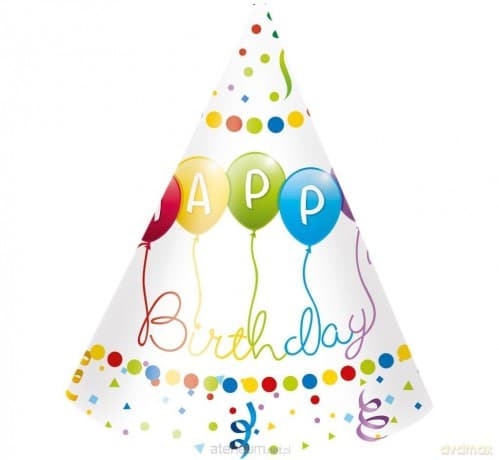 Czapeczki papierowe Happy Birthday 6szt