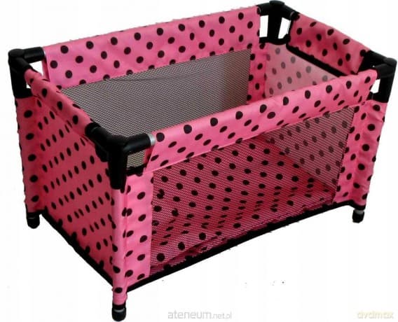 Łóżeczko-kojec dla lalek różowy w czarne groszki