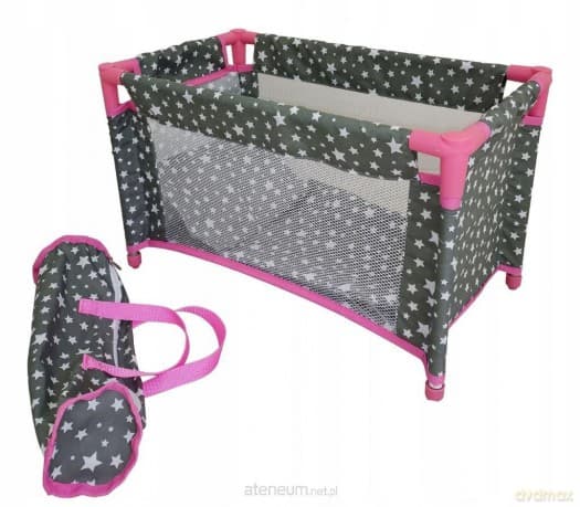Łóżeczko-kojec dla lalek szary w białe gwiazdki