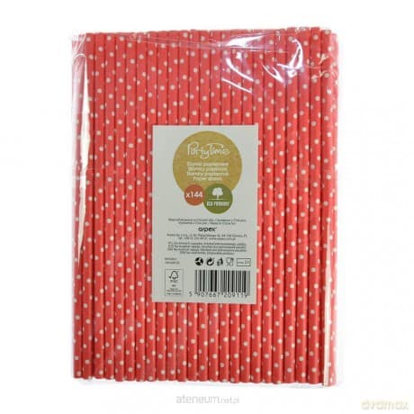 Słomki papierowe czerwone w białe kropki 144szt