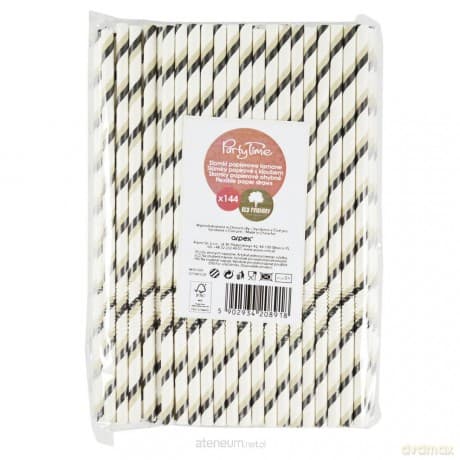 Słomki papierowe łamane czarne 144szt