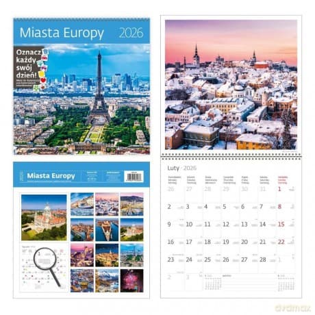 Kalendarz 2026 ścienny 30x30 Miasta Europy