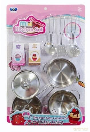 Zestaw kuchenny naczynie i garnki metal z akcesor