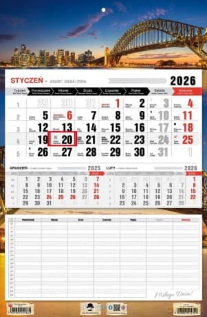 Kalendarz 2026 jednodzielny z planem zajęć Sidney