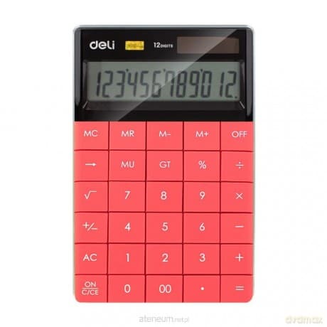 Kalkulator 12-pozycyjny czerwony DELI