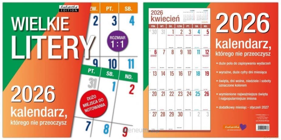 Kalendarz 2026 ścienny Classic Wielkie litery