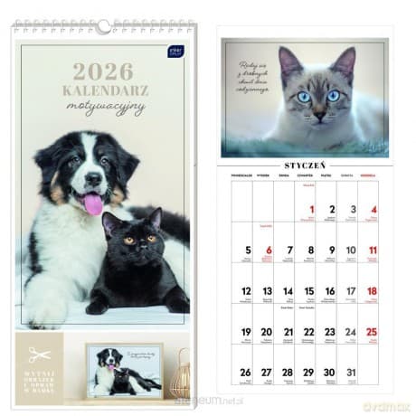 Kalendarz 2026 motywacyjny 22x46 cm Zwierzaki