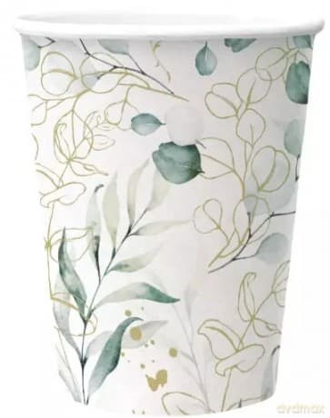 Kubki papierowe 250 ml, eukaliptus (8 sztuk)