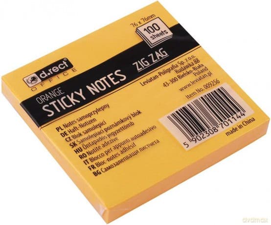 Notes Samoprzylepny D.Rect Zig-Zag 75x75mm Pomarańczowy