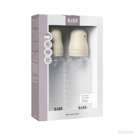 BIBS - Baby Bottle Round Silicone 2 Pack Medium Flow - Ivory - 270 ml